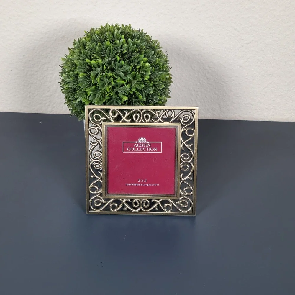 Austin Collection Square Picture Frame Gold Metal Filigree Scrollwork Vintage